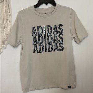 adidas Light Beige Graphic Logo Tee with Black Camo Print